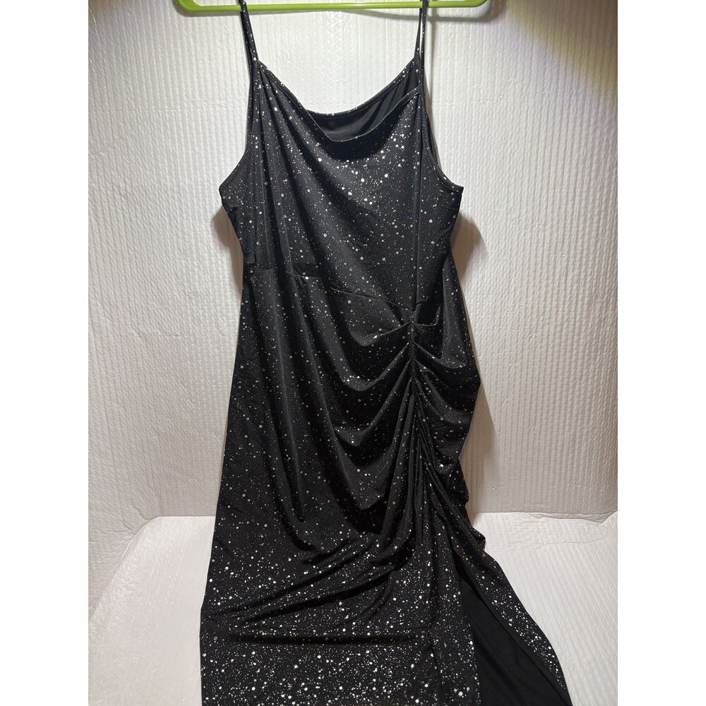 Black Sparkle Midi Dress with Side Ruched Detail